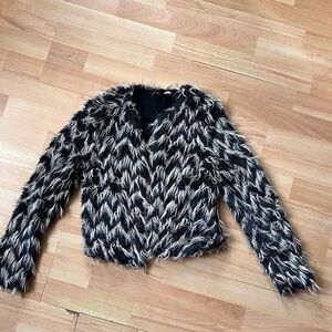 Stylish Black and light warm pinky beige Faux Fur Chevron Jacket